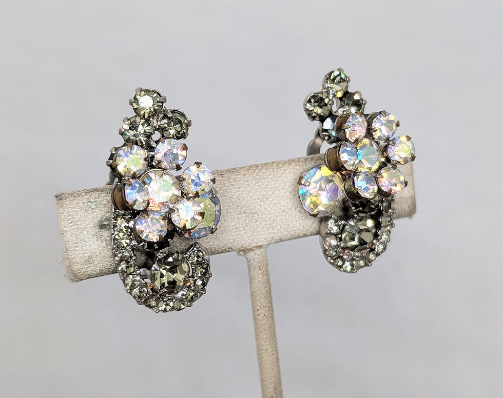 Thumbnail: Vintage Verified Delizza & Elster Juliana Faux-Black Diamond & AB Clip Earrings