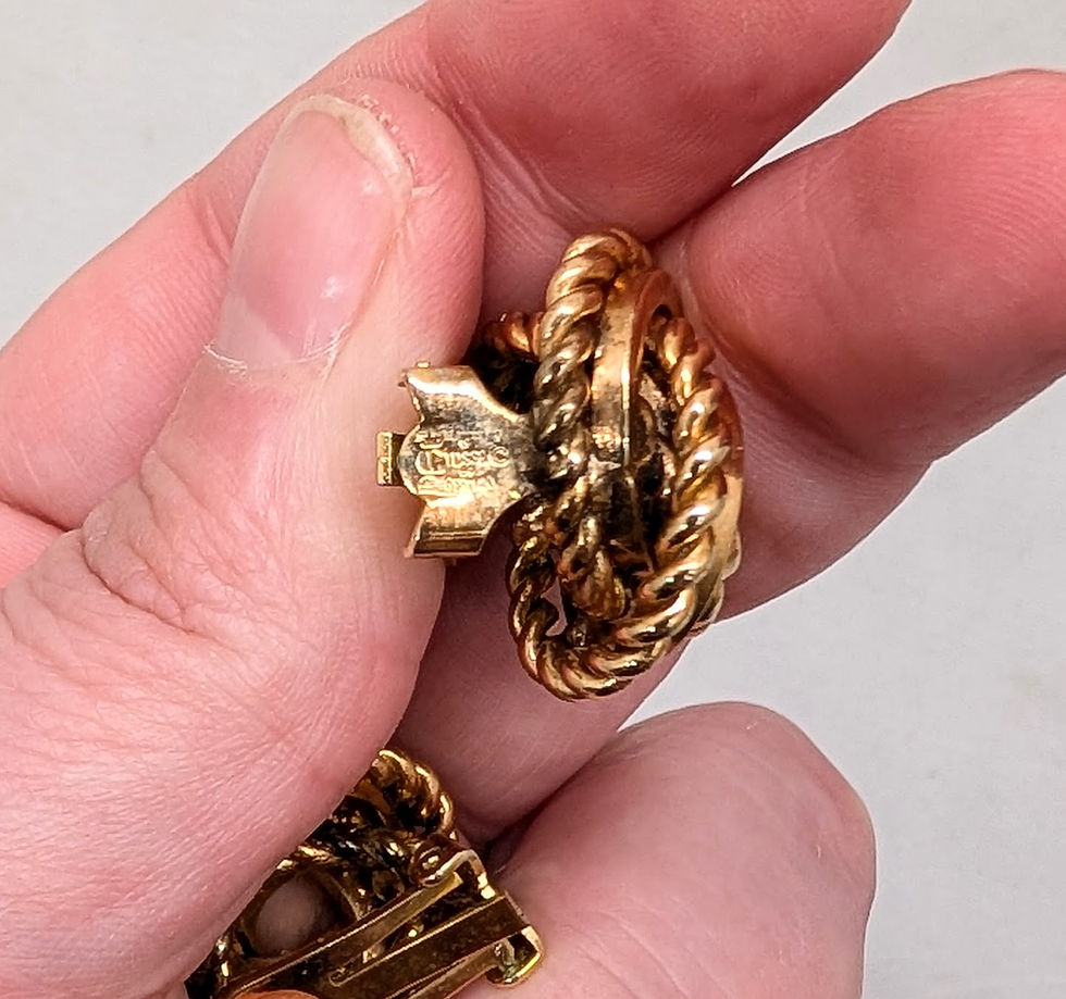Thumbnail: Vintage 1969 Signed Henkle & Grosse Germany Goldtone Knot Clip Earrings
