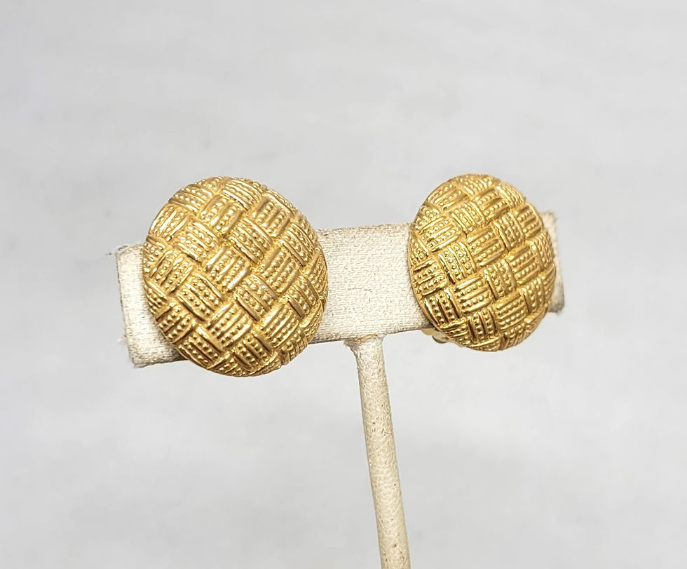 Thumbnail: Vintage Signed Ciner Round Goldtone "Woven" Clip Earrings