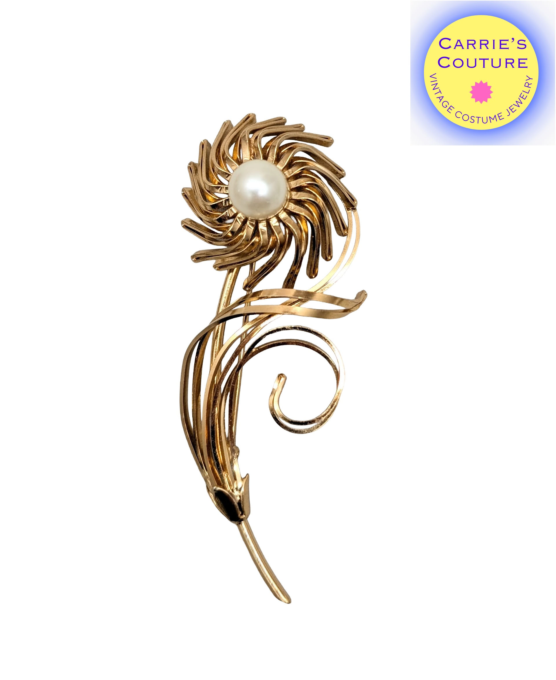 Vintage 1950s Signed Napier Goldtone Faux-Pearl Flower Brooch