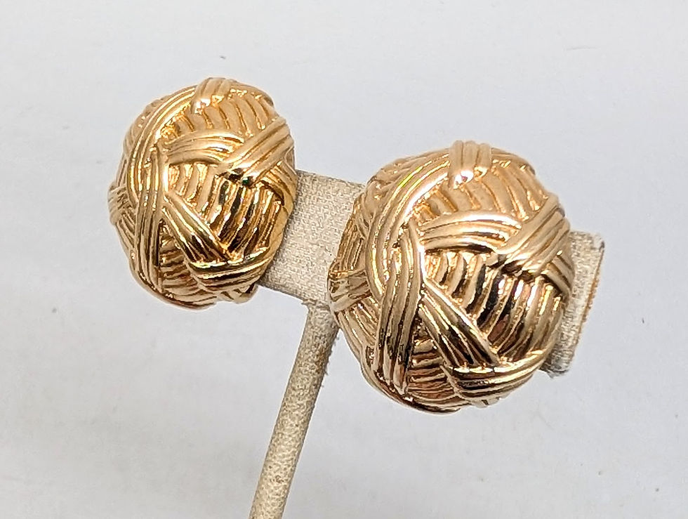 Thumbnail: Vintage 1980s Signed Ciner Round Goldtone "Knot" Clip Earrings