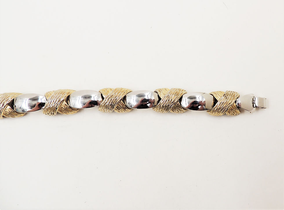 Thumbnail: Vintage 1970s Napier Rhodium Plated & Goldtone X Connector Bracelet