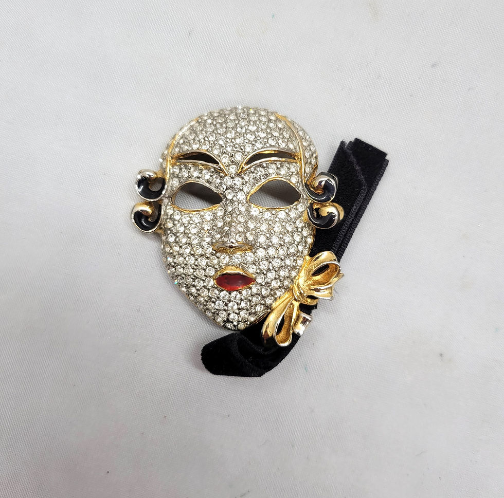 Thumbnail: Vintage Signed Ugo Correani Italy Pave Clear Rhinestone Venetian Mask Brooch