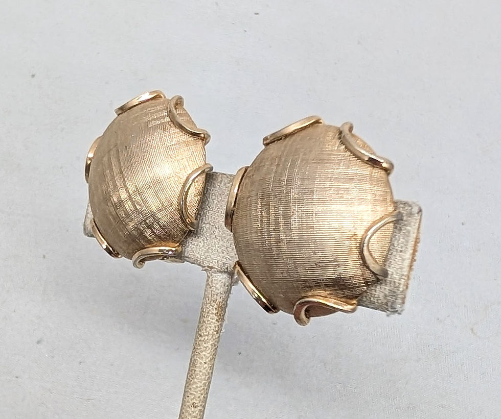 Thumbnail: Vintage 1950s Signed Napier Goldtone Round Domed Florentine Finish Clip Earrings