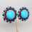 Thumbnail: Vintage Signed Crown Trifari Cabochon Faux-Turquoise & Faux-Garnet Clip Earrings