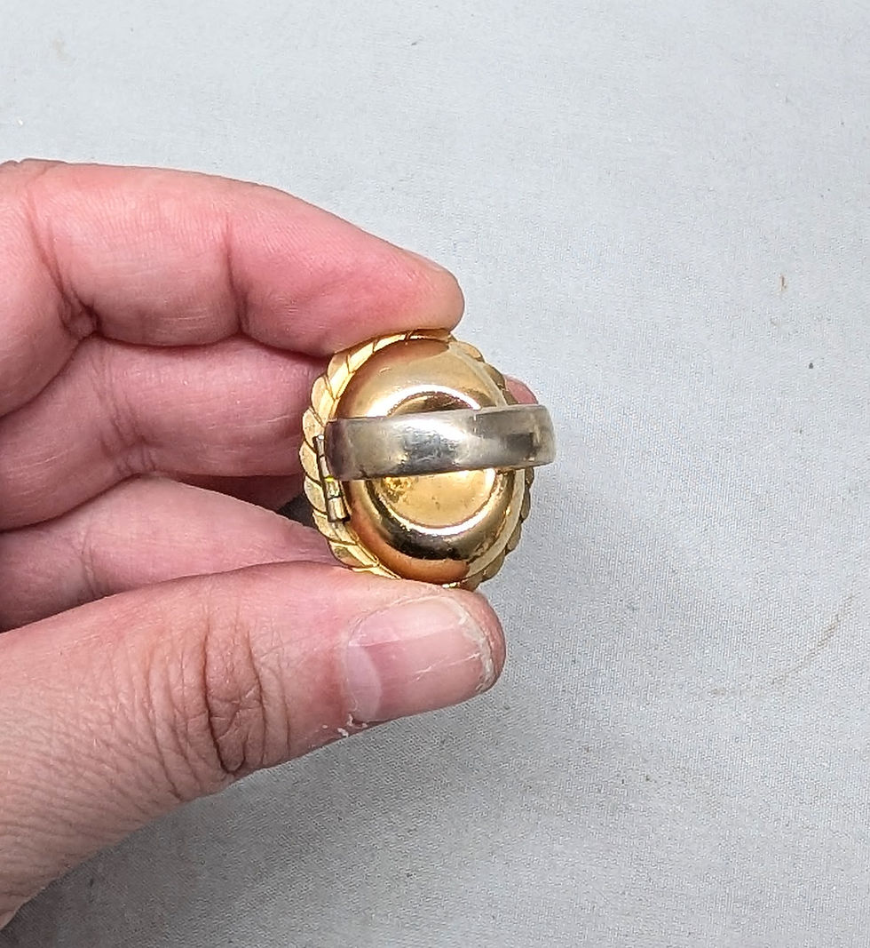 Thumbnail: Vintage 1968 Signed Napier Goldtone Cabochon Faux-Lapis "Poison" Adjustable Ring