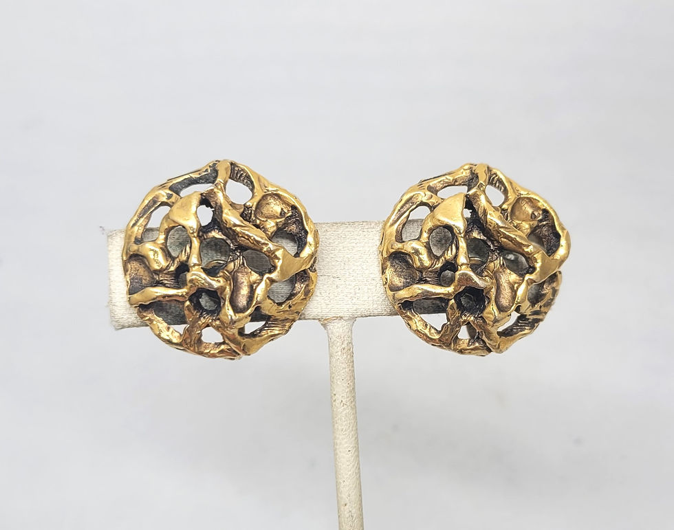 Thumbnail: Vintage Jonathan Bailey for Crown Trifari Round Brutalist Goldtone Clip Earrings