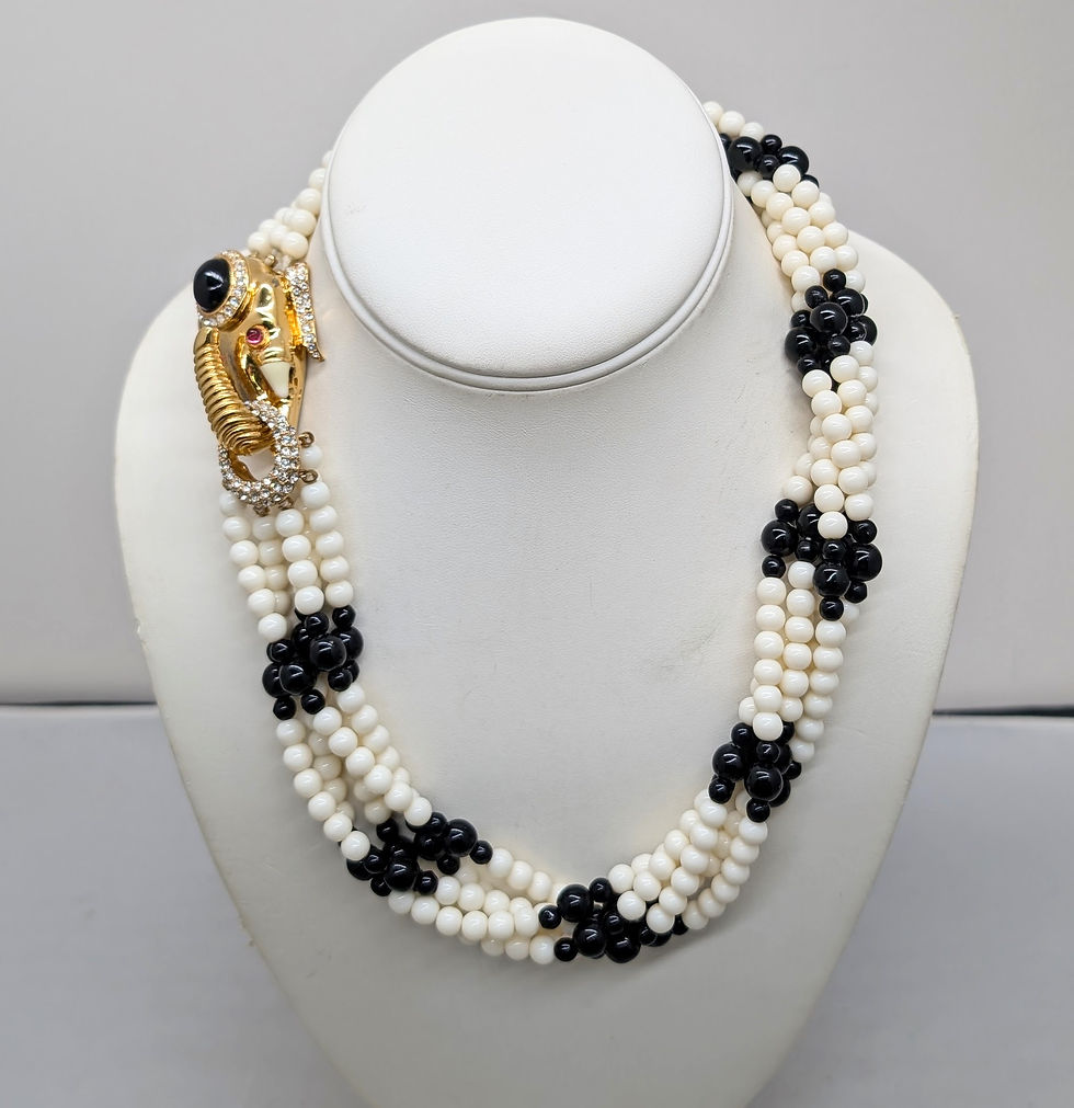 Thumbnail: Vintage 1970s Signed Ciner White & Black Beaded Elephant Necklace