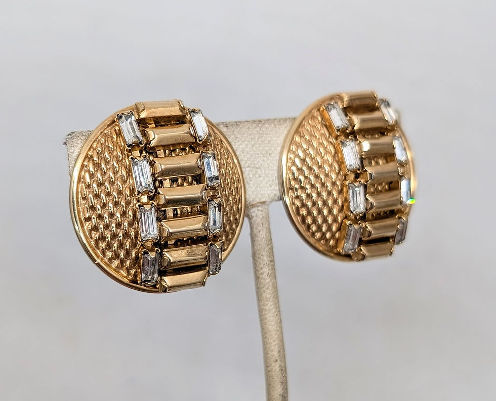 Thumbnail: Vintage Signed Hattie Carnegie Round Domed Clip Earrings