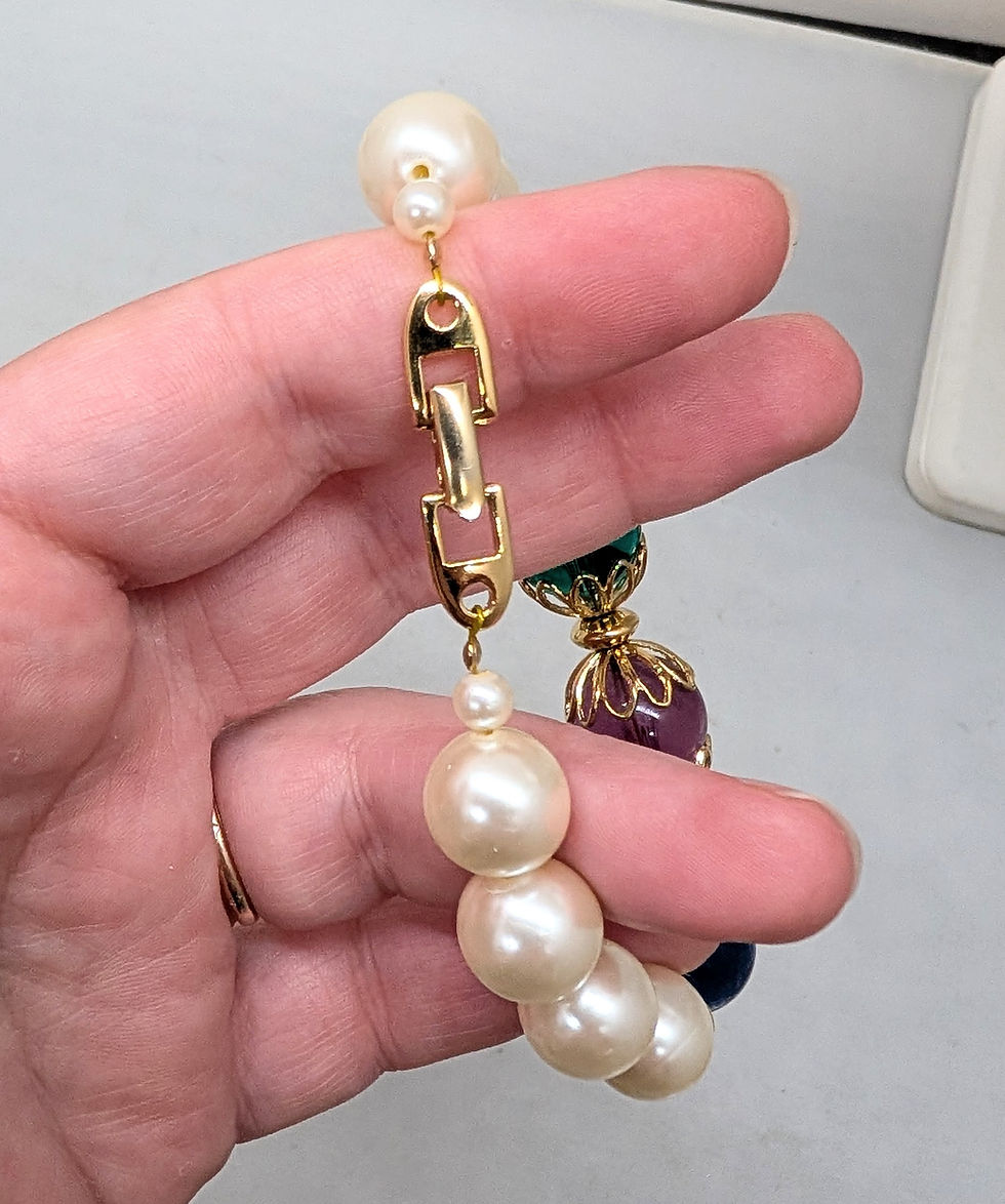 Thumbnail: Vintage Signed Napier Jewel-Tone Rhinestone & Faux-Pearl Beaded Bracelet, 1991