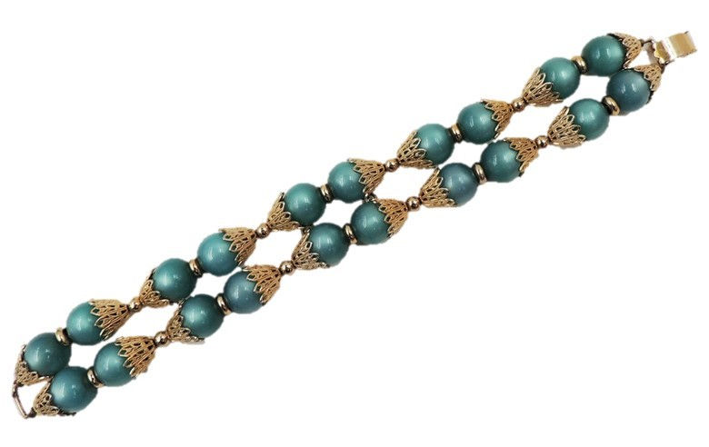 Vintage 1950s Napier Green Moonglow Beaded Bracelet