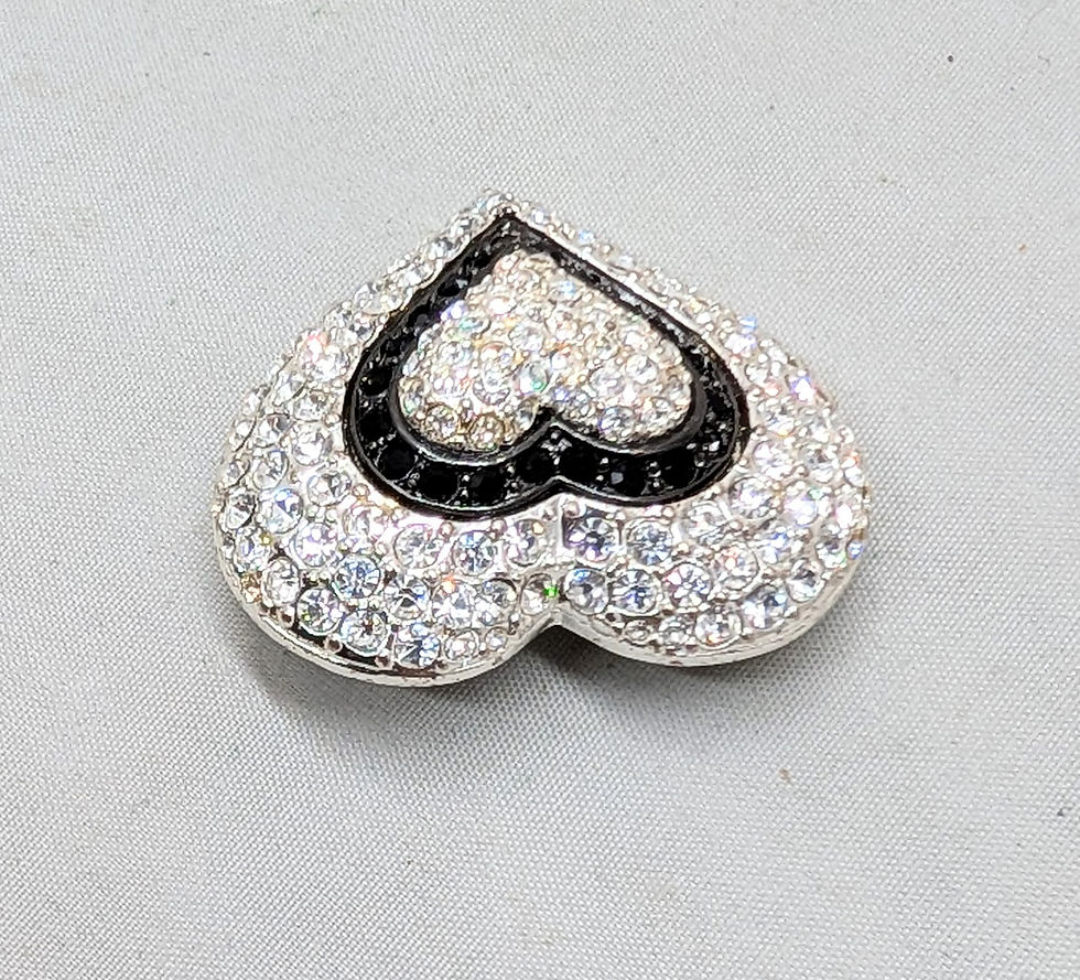 Thumbnail: Vintage Signed Napier Rhodium Plated Pavé Clear Rhinestone & Faux-Onyx Heart Pin
