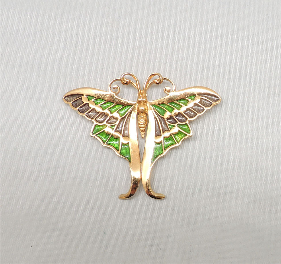 Thumbnail: Vintage Signed Napier Green Enamel Butterfly Brooch, c1971 Ad Piece