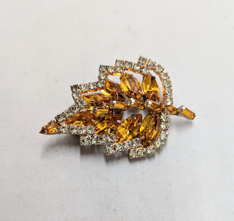Thumbnail: Vintage 1950s Signed Kramer of Ny Goldtone Faux-Citrine Leaf Brooch