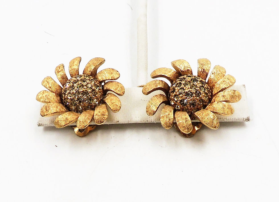 Thumbnail: Vintage 1960s Jomaz Pavé Faux-Citrine Sunflower Clip Earrings