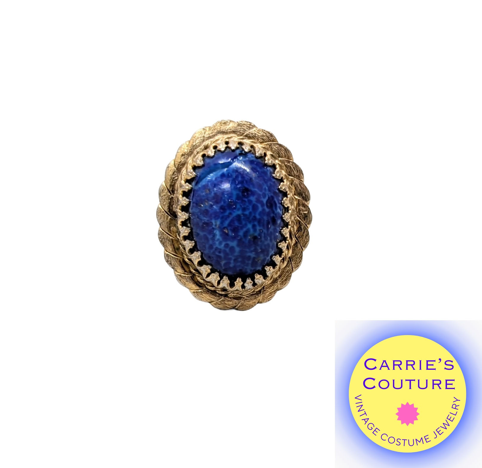 Vintage 1968 Signed Napier Goldtone Cabochon Faux-Lapis "Poison" Adjustable Ring