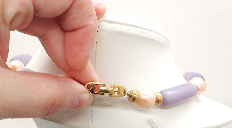 Thumbnail: Vintage Signed Napier Purple Resin & Pink Faux-Pearl Collar Necklace
