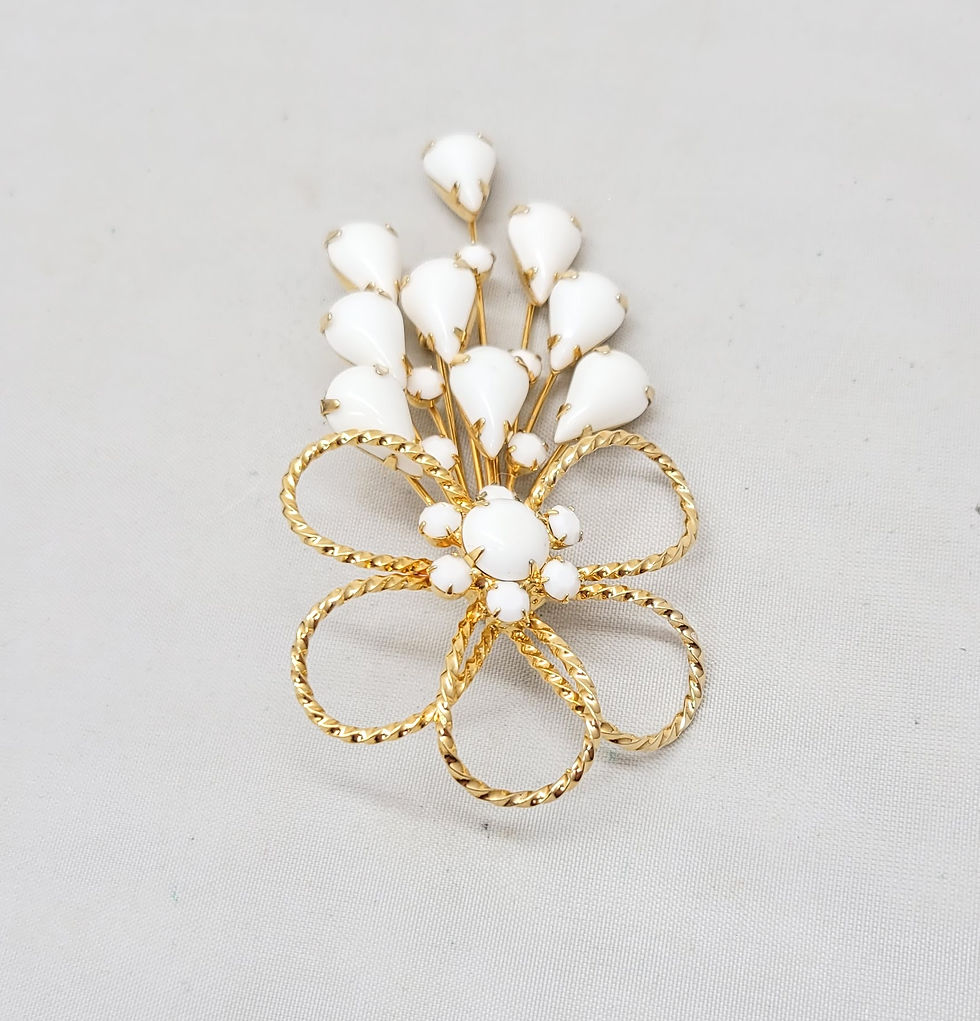 Thumbnail: Vintage 1950s Signed Napier Goldtone Looped White Rhinestone Brooch