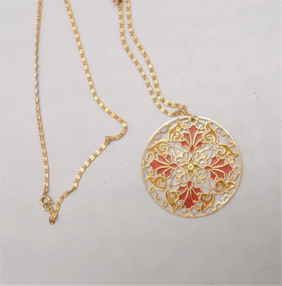 Thumbnail: Vintage 1970s Signed Napier Plique-a-Jour Pendant Necklace