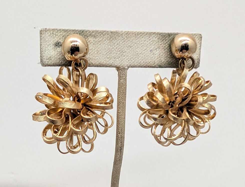 Thumbnail: Vintage 1960s Signed Napier Goldtone Looped Ball Drop Clip Earrings