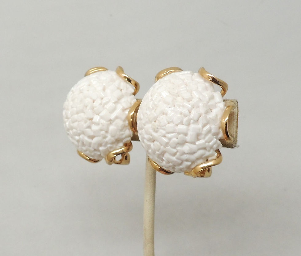 Thumbnail: Vintage 1970s Signed Napier Round Domed White Textured Clip Earrings