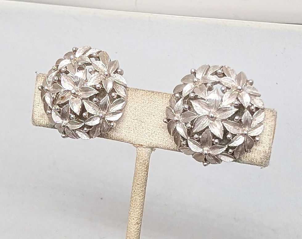Thumbnail: Vintage 1960s Signed Trifari Round Domed Flower Clip Earrings