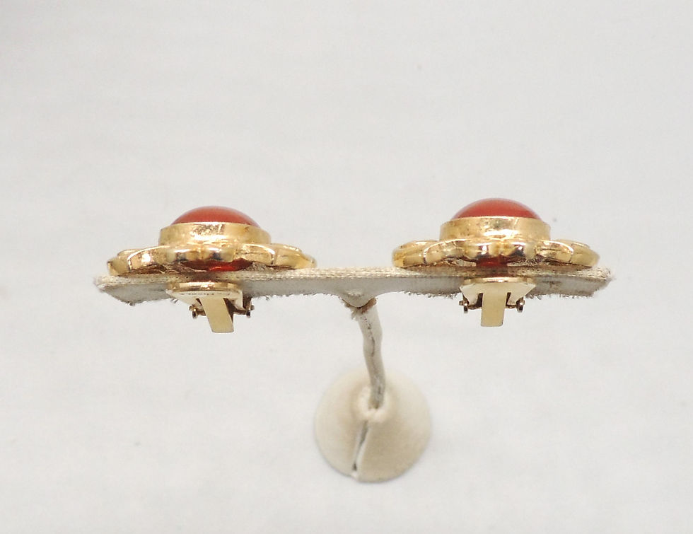 Thumbnail: Vintage 1960s Signed DeNicola Cabochon Faux-Carnelian Clip Earrings