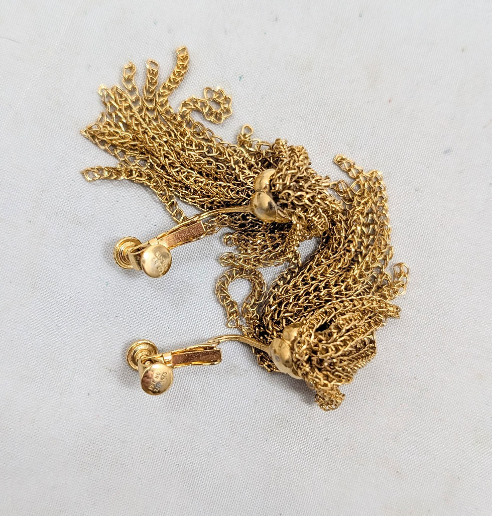 Thumbnail: Vintage Signed Napier Goldtone Fringe Clip Earrings