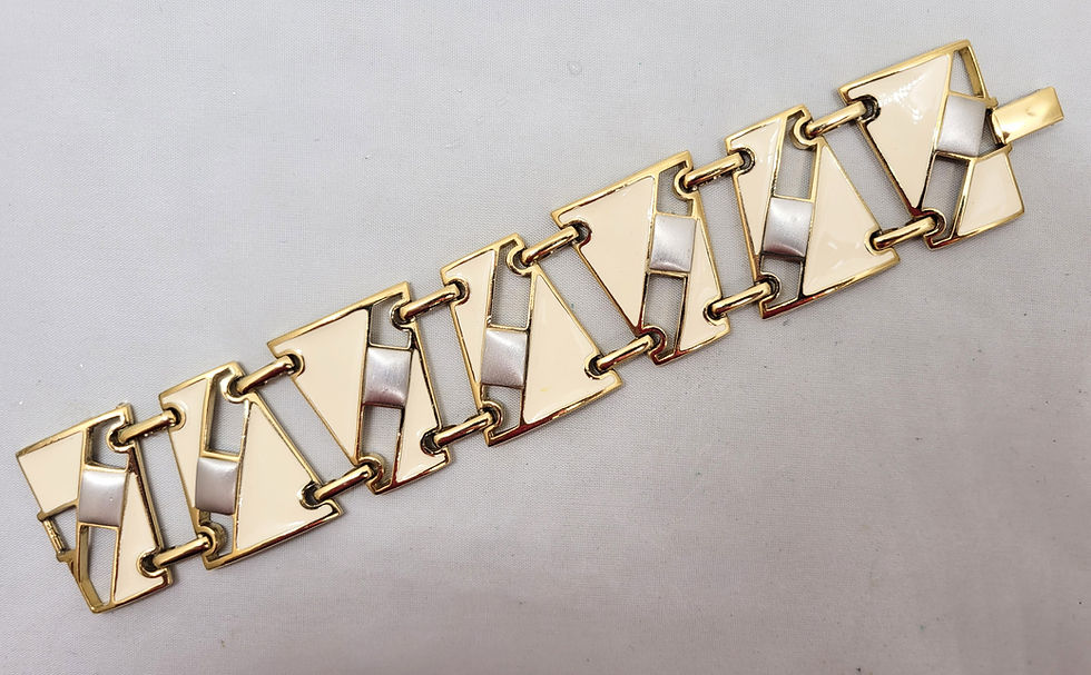 Thumbnail: Vintage Signed Trifari Modernist Enamel Bracelet, 1987