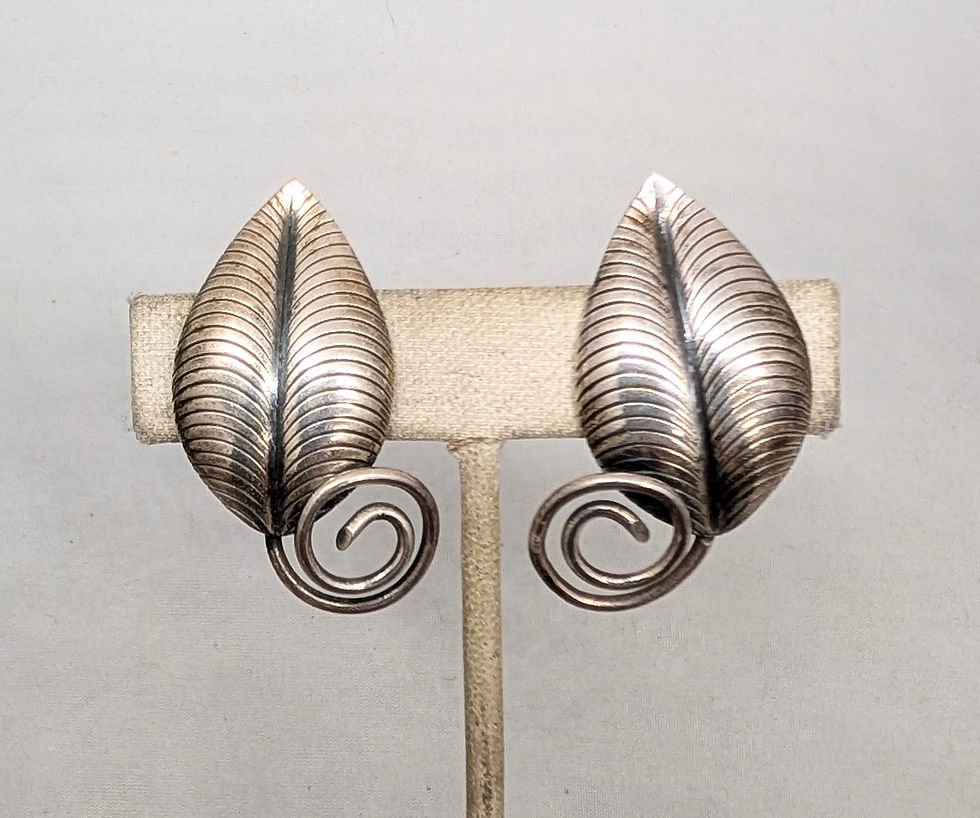 Thumbnail: Vintage Signed Napier Silvertone Linden Leaves Clip Earrings, 1954 Ad Piece