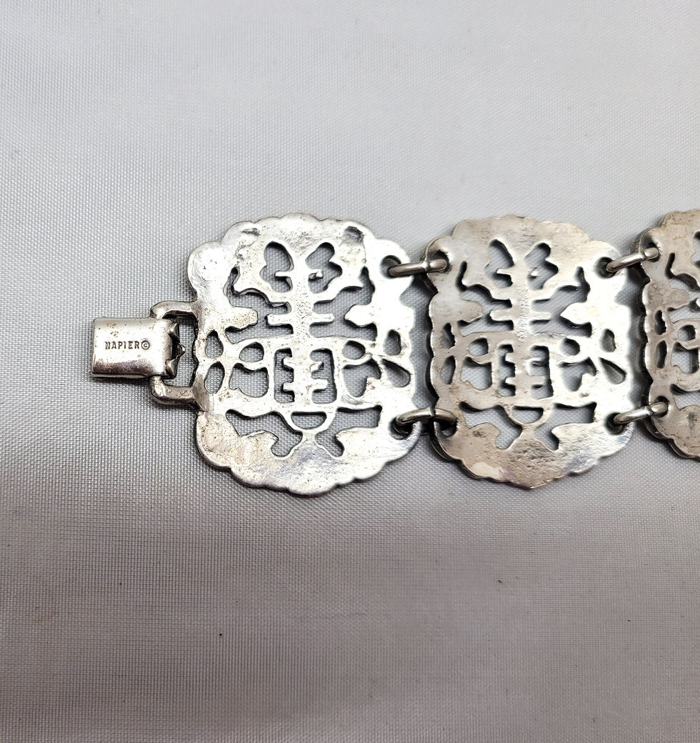 Thumbnail: Vintage 1960s Signed Napier Silvertone Asian Cut Out Link Bracelet