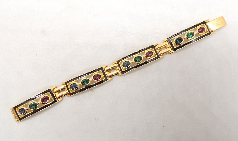 Thumbnail: Vintage 1980s Signed Bijoux Cascio Italy Enamel & Rhinestone Bracelet