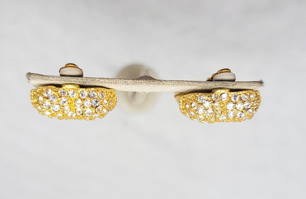 Thumbnail: Vintage Signed Escada Goldtone Rhinestone Heart Doorknocker Clip Earrings
