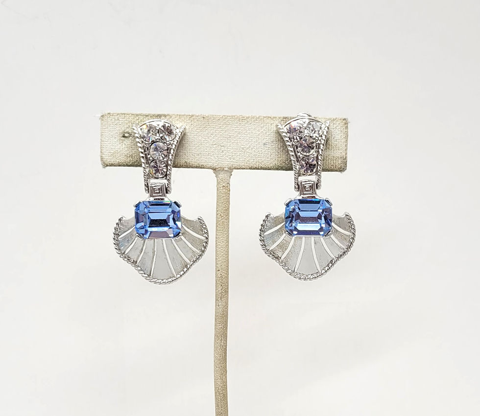 Thumbnail: Vintage Signed Vendome Faux-Aquamarine Clear Clip Earrings