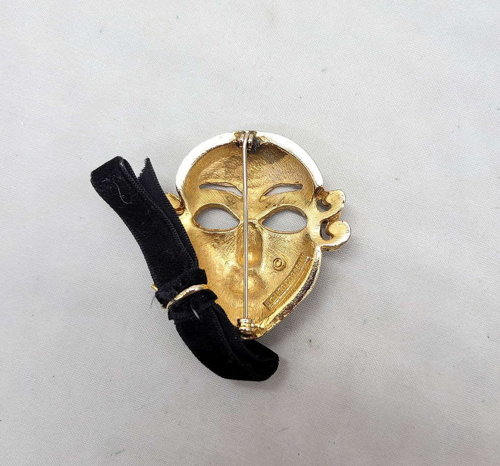 Thumbnail: Vintage Signed Ugo Correani Italy Pave Clear Rhinestone Venetian Mask Brooch