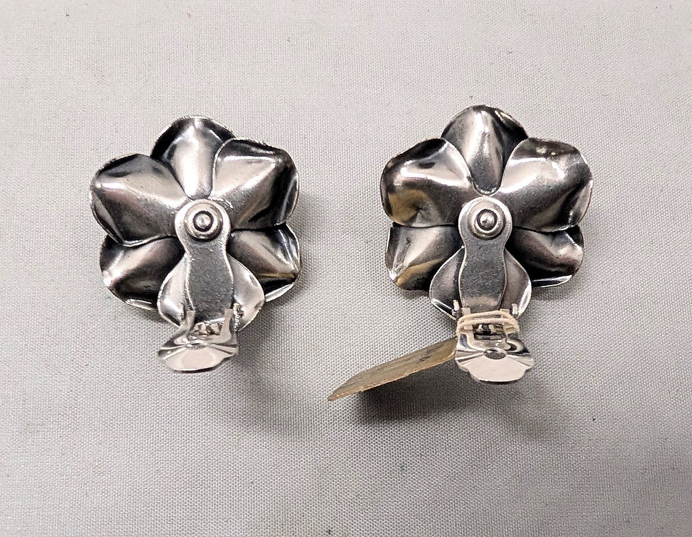 Thumbnail: Vintage 1960s Signed Napier Silvertone 3d Rose Clip Earrings