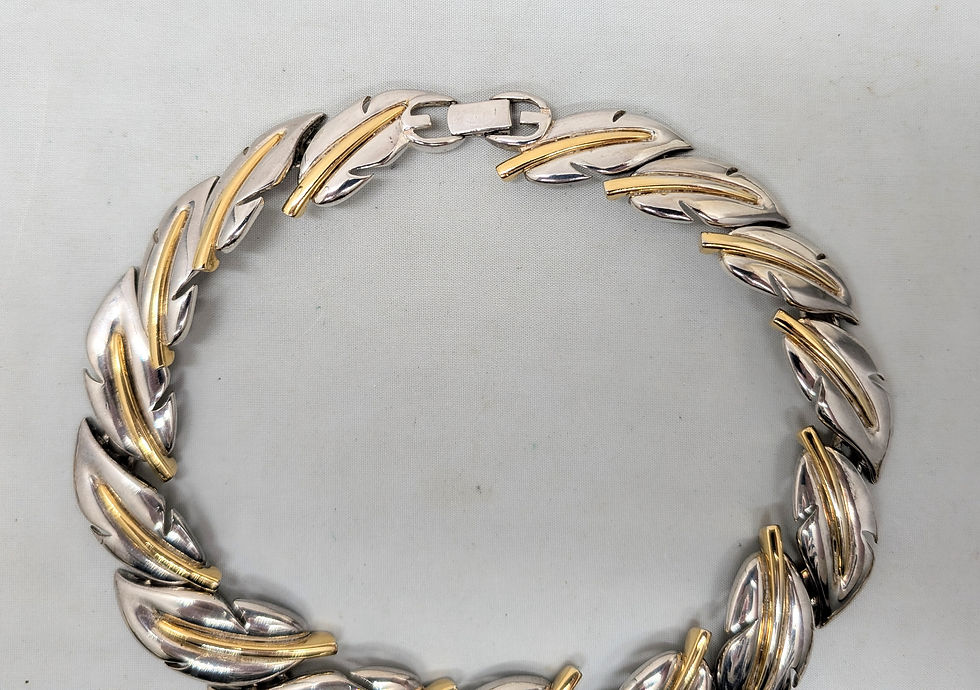 Thumbnail: Vintage 1980s Signed Givenchy Rhodium & Gold Plated Leaf Collar Necklace