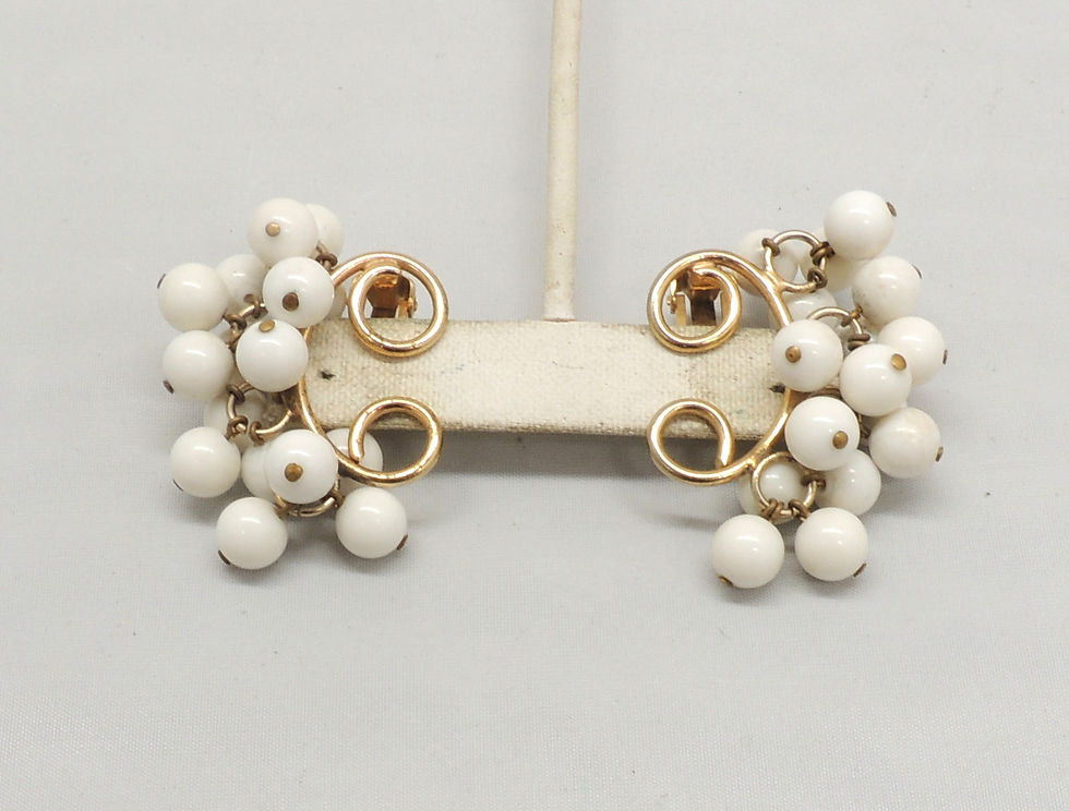 Thumbnail: Vintage Hattie Carnegie White Dangle Clip Earrings