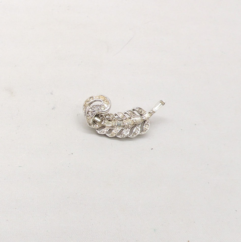 Thumbnail: Vintage 1950s Signed Crown Trifari Clear Rhinestone Feather Brooch