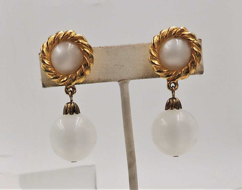 Thumbnail: Vintage Mimi Di N Faux-Moonstone Drop Clip Earrings, 1973