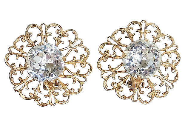 Thumbnail: Vintage 1950s Signed Napier Rhinestone Clip Earrings
