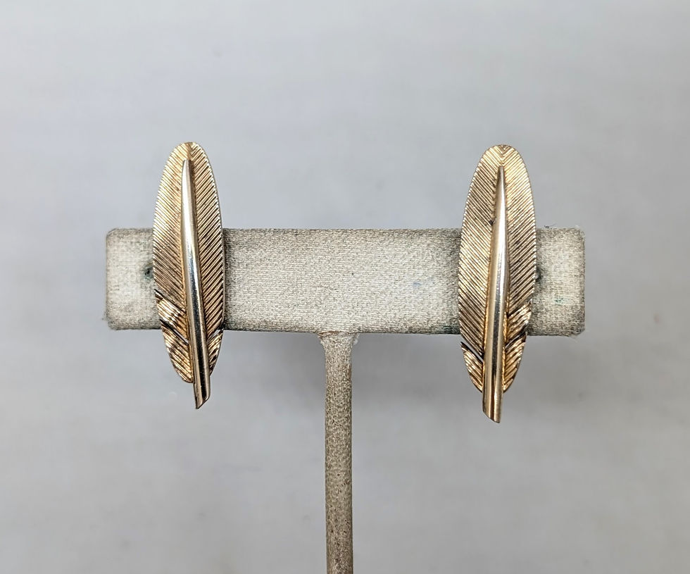Thumbnail: Vintage Signed Napier Goldtone Over Sterling Feather Clip Earrings