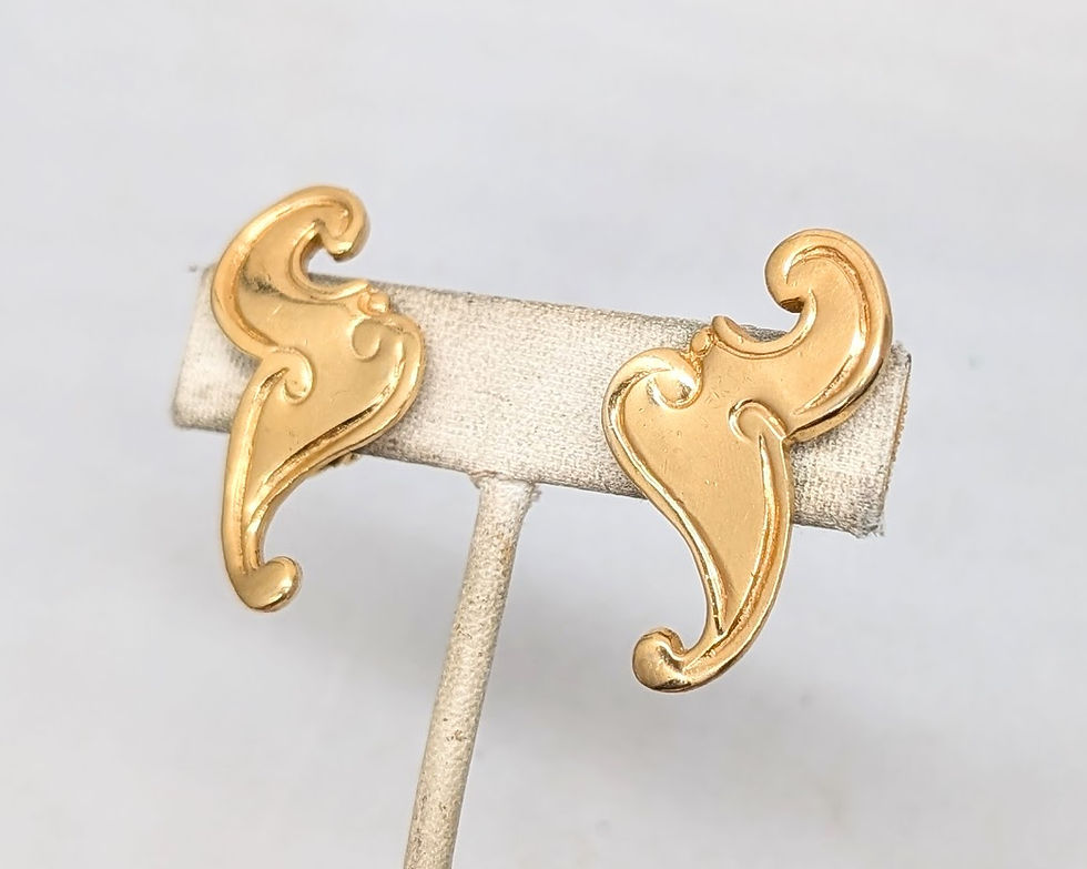 Thumbnail: Vintage Signed Napier Goldtone Dragon Tail Clip Earrings, 1972