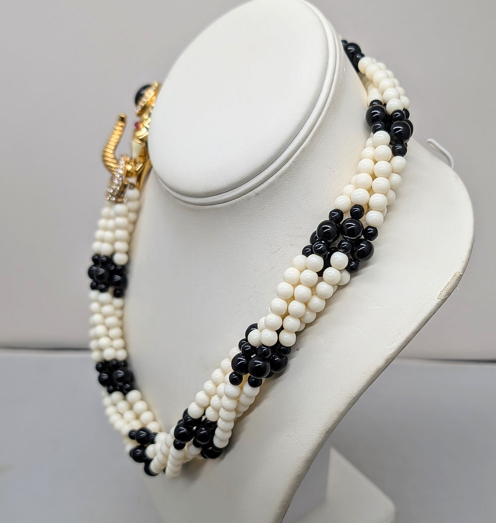 Thumbnail: Vintage 1970s Signed Ciner White & Black Beaded Elephant Necklace