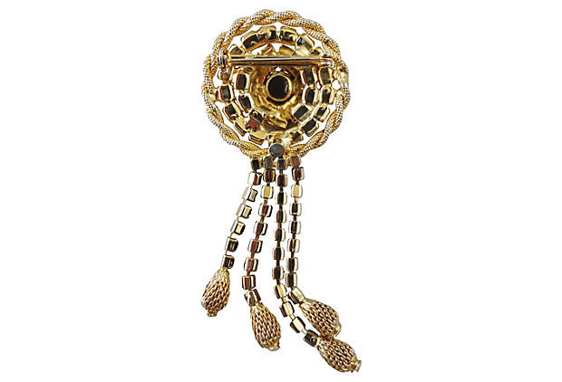 Thumbnail: 1960s Faux-Peridot Rhinestone Fringe Brooch