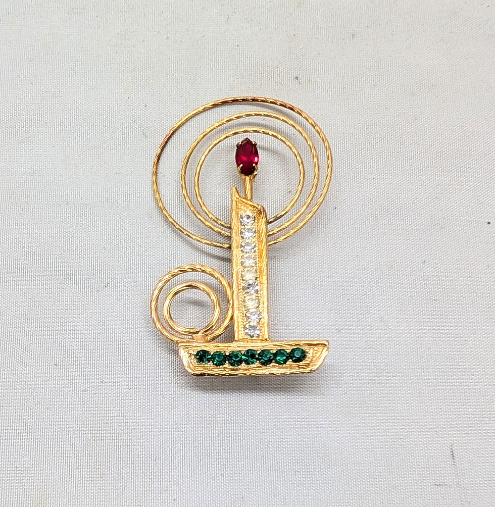 Thumbnail: Vintage 1960s Signed Napier Goldtone Rhinestone Candle Brooch