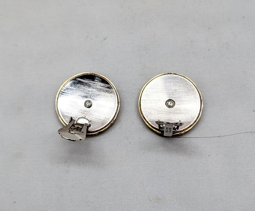 Thumbnail: Vintage 1970s Signed Napier Round Goldtone & Rhodium Plate Bambo Clip Earrings