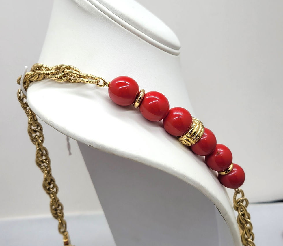 Thumbnail: Vintage 1977 Signed Givenchy Goldtone Red Sautoir Necklace