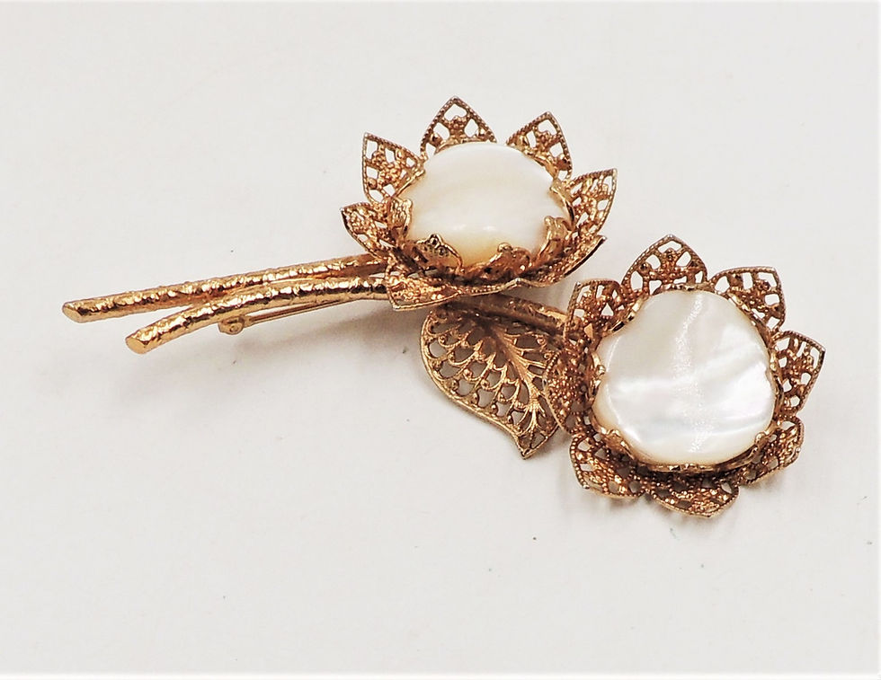Thumbnail: Vintage 1950s Napier Faux-Mother of Pearl Flower Brooch