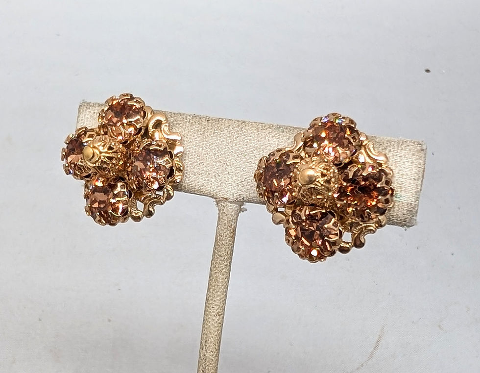 Thumbnail: Vintage 1960s Signed Napier Goldtone Faux-Topaz Clip Earrings